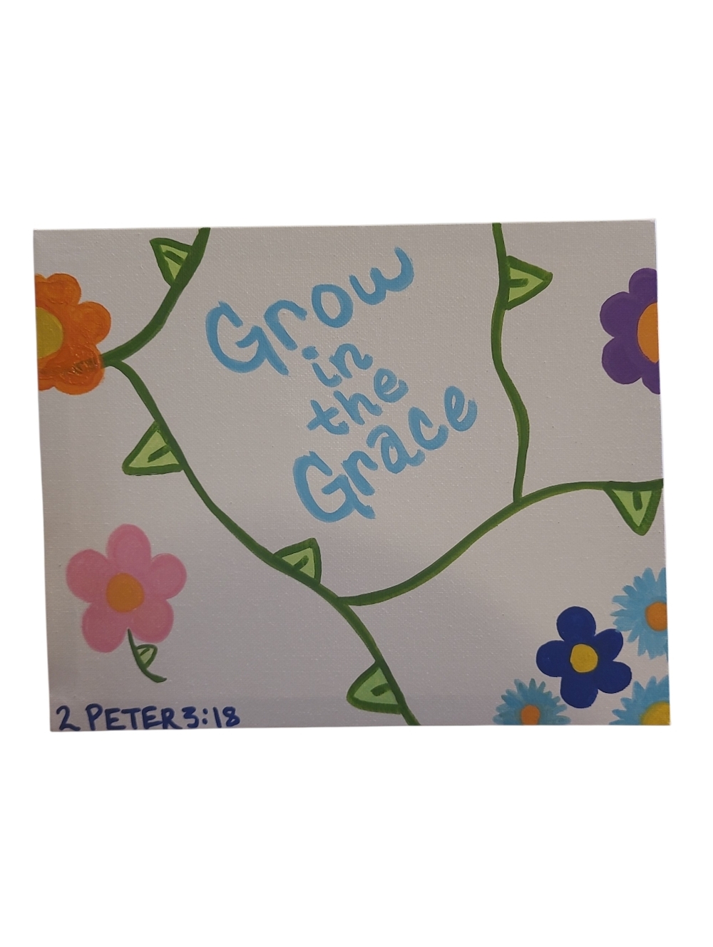 Hand-Painted Floral Canvas "Grow in the Grace"